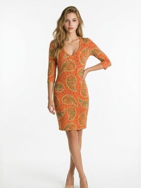 GOVANGO bodycon orange animal print V-neck size‎ small